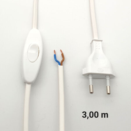 3,00 Meter Anschlussleitung zweipolig mit Schalter u. Eurostecker Zuleitung