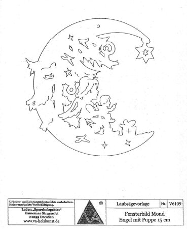 Laubsägevorlage Fensterbild Engel mit Puppe 15cm