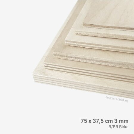 Birkensperrholz 3 mm 75 x 37,5 cm B/BB laserfähig