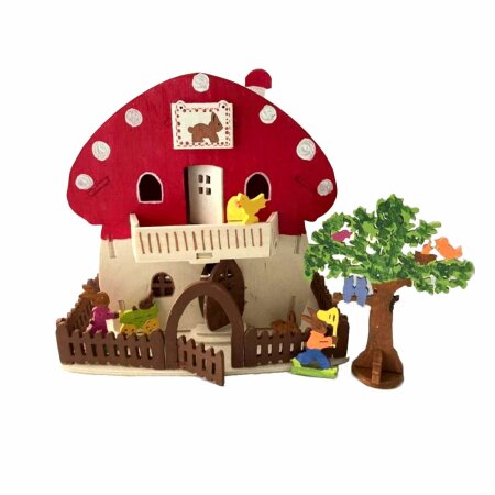 Laubsägen Ostern Pilzhaus mit Osterhasen 17 cm Osterdeko