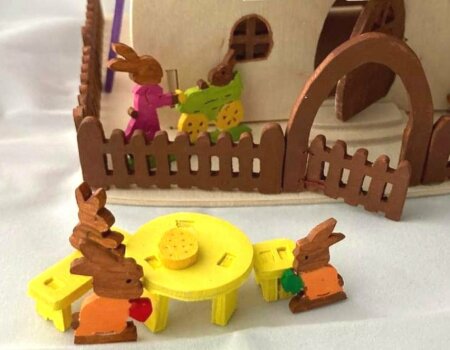Laubsägen Ostern Pilzhaus mit Osterhasen 17 cm Osterdeko