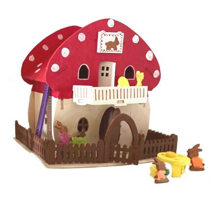 Laubsägen Ostern Pilzhaus mit Osterhasen 17 cm Osterdeko