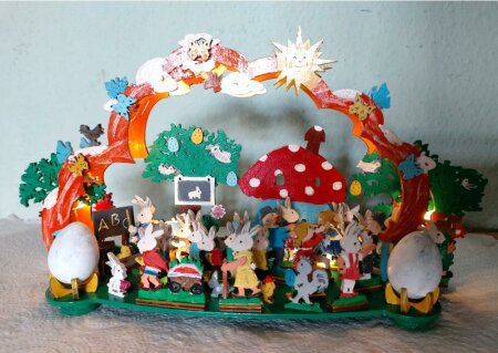 Laubsägevorlage Ostern Hasenschulfest mit Figuren & Eierhalter
