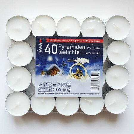 Pyramiden Teelichter 40 Stk. Premium mit starker Flamme