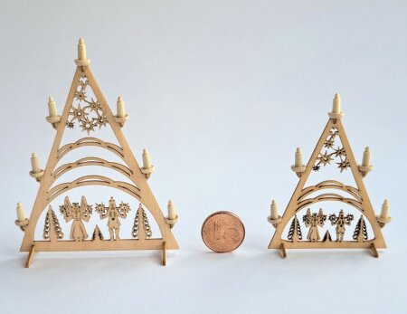 Bastelset Miniatur Lichterspitze Engel & Bergmann mit Holzkerzen 6 cm oder 8 cm