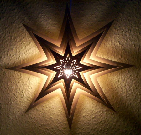 Laubsägevorlage beleuchteter Adventsstern mit Kirche 8 Ebenen