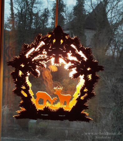Vorlage elektrisches Fensterbild Zweige mit Waldtieren