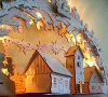 Laubsägevorlage 3D-Schwibbogen Dorf mit Kirche 67cm