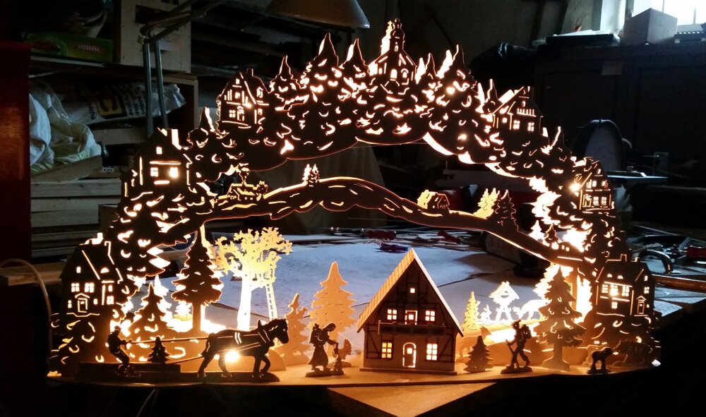Grosser Schwibbogen Vorlage 3d Dorfpanorama Mit Haus 64cm Ac Holzkunst