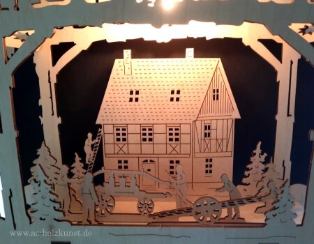 Fensterbild alte Feuerwehr mit Fachwerkhaus 25cm